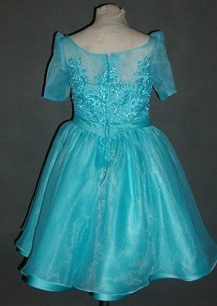 pool blue organza short sleeve flower girl dress